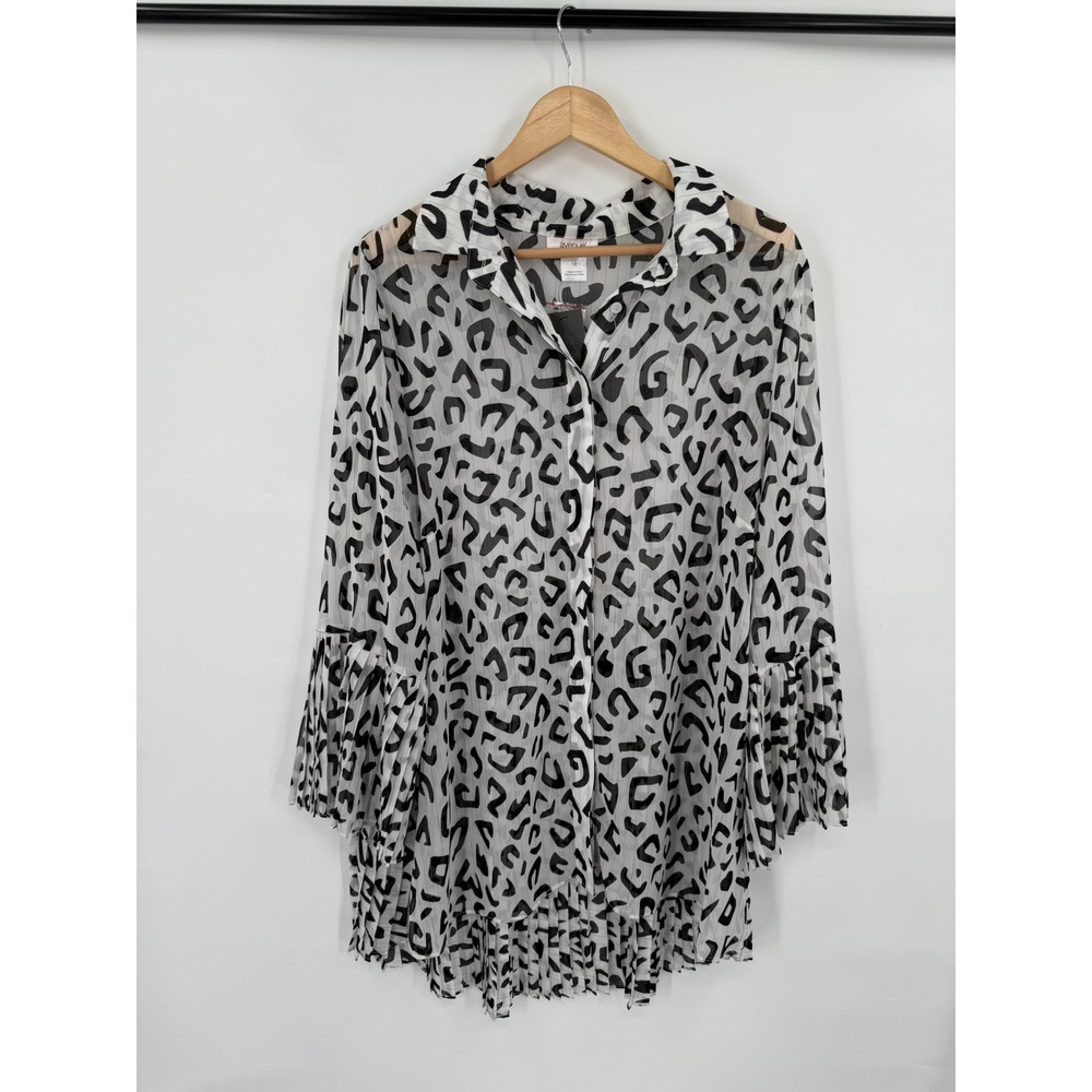 Avenue Studio Tunic Blouse Womens 18 Metallic Pleated Semi Sheer Flowy Feminine